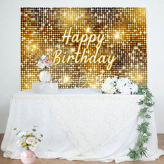 Lofaris Gold Sequins Sparkle Happy Birthday Party Backdrop