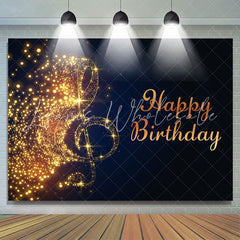 Lofaris Gold Sparkling Music Note Black Birthday Backdrop