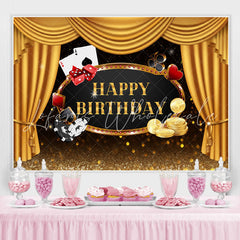 Lofaris Gold Stage Curtain Happy Birhtday Glitter Bokeh Backdrop