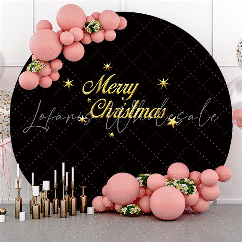 Lofaris Gold Star Merry Christmas Round Black Party Backdrop