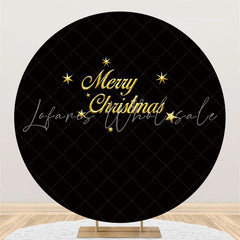 Lofaris Gold Star Merry Christmas Round Black Party Backdrop