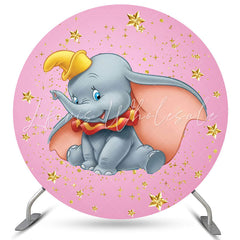 Lofaris Gold Star Round Little Elephant Pink Birthday Backdrop