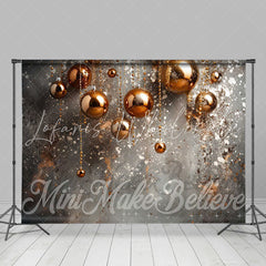 Lofaris Gold String Balls Shining Grey Christmas Backdrop