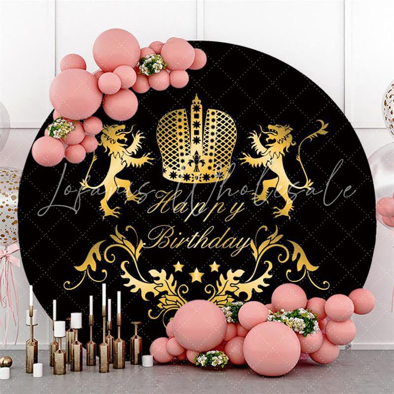 Lofaris Gold Tiger With Black Round Birthday Backdrop For Boy