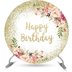 Lofaris Gold White Glitter Floral Round Birthday Backdrop