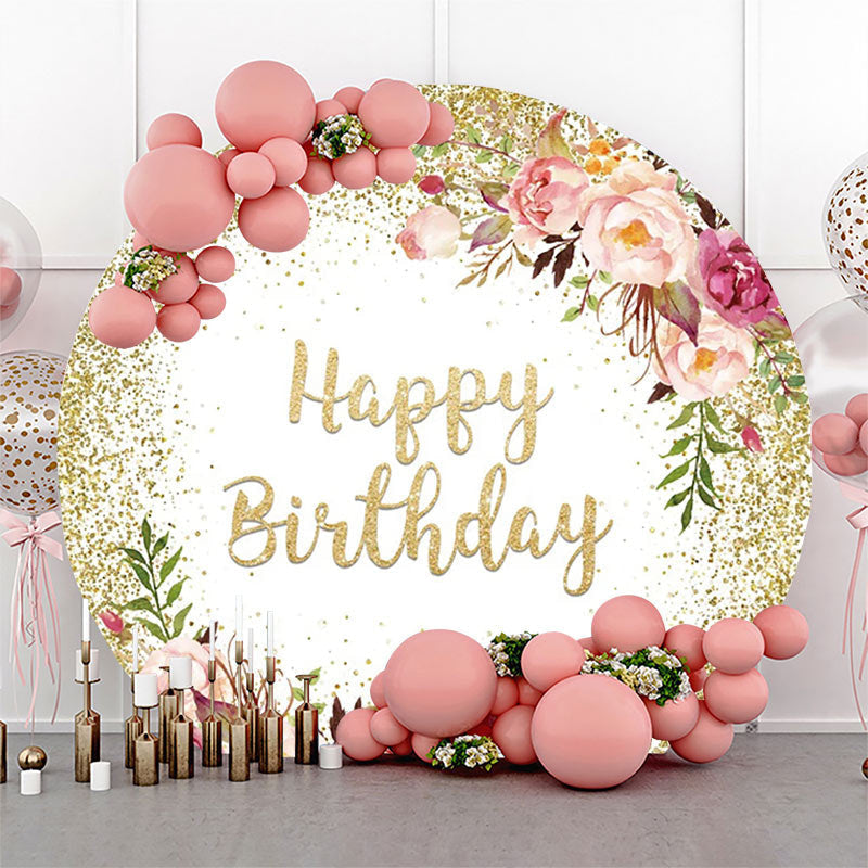 Lofaris Gold White Glitter Floral Round Birthday Backdrop