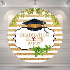 Lofaris Gold White Stripes Leaves Round Grad Party Backdrop