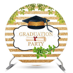 Lofaris Gold White Stripes Leaves Round Grad Party Backdrop