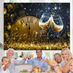 Lofaris Gold Wine Glasses And Clock Bokeh Birthday Backdrop