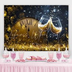 Lofaris Gold Wine Glasses And Clock Bokeh Birthday Backdrop