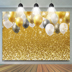 Lofaris Golde And White Balloons Glitter Birthday Backdrop