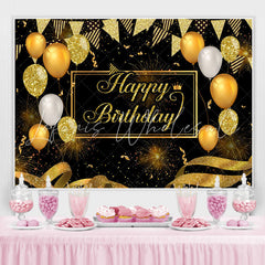 Lofaris Golden Ballon And Glitter Happy Birthday Party Backdrop