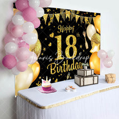 Lofaris Golden Balloon Flag Sparkles 18th Birthday Backdrop