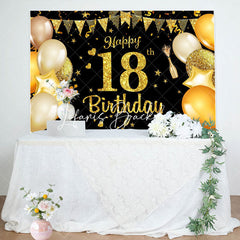 Lofaris Golden Balloon Flag Sparkles 18th Birthday Backdrop