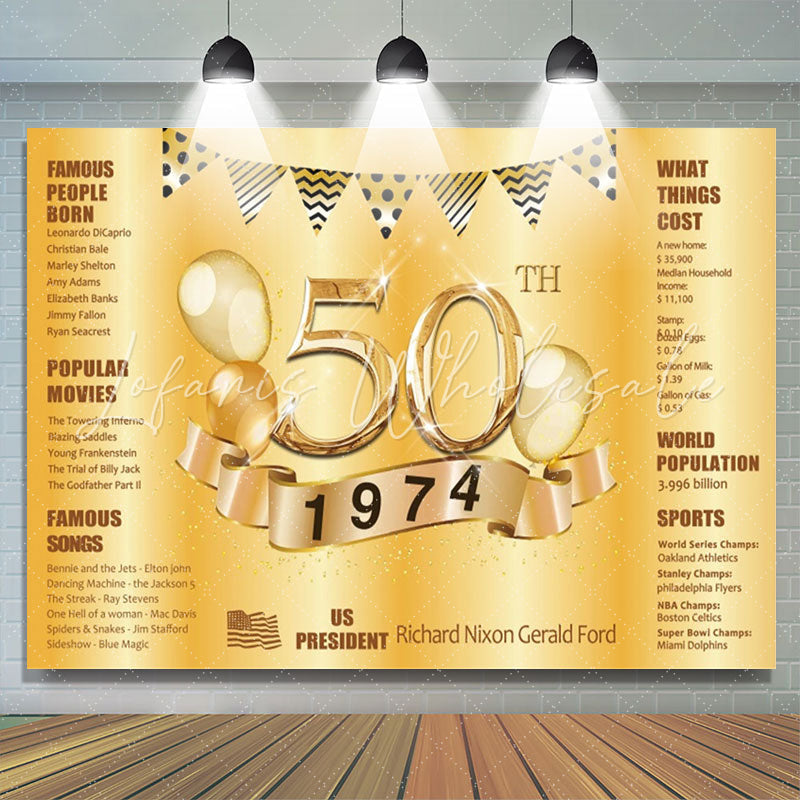 Lofaris Golden Balloon legend Happy 50th Birthday Backdrop