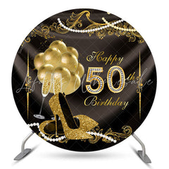 Lofaris Golden Balloons Round Happy 50th Birthday Backdrop