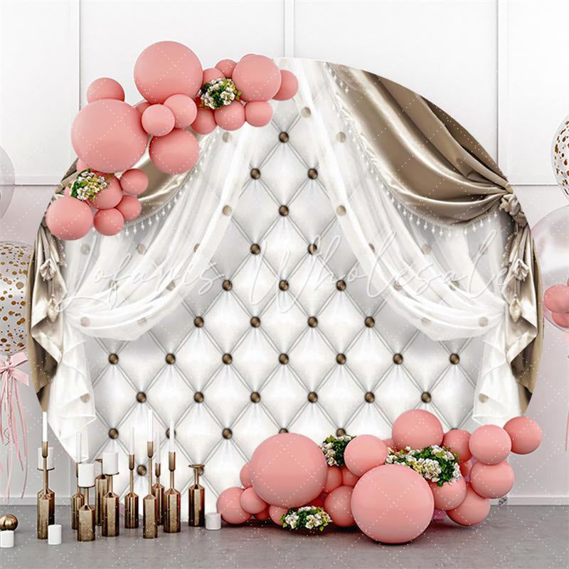 Lofaris Golden Beads White Curtain Round Backdrop For Wedding