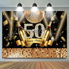 Lofaris Golden Champagne Ball Glitter 50th Birthday Backdrop