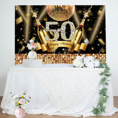 Lofaris Golden Champagne Ball Glitter 50th Birthday Backdrop