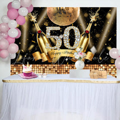 Lofaris Golden Champagne Ball Glitter 50th Birthday Backdrop