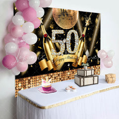 Lofaris Golden Champagne Ball Glitter 50th Birthday Backdrop