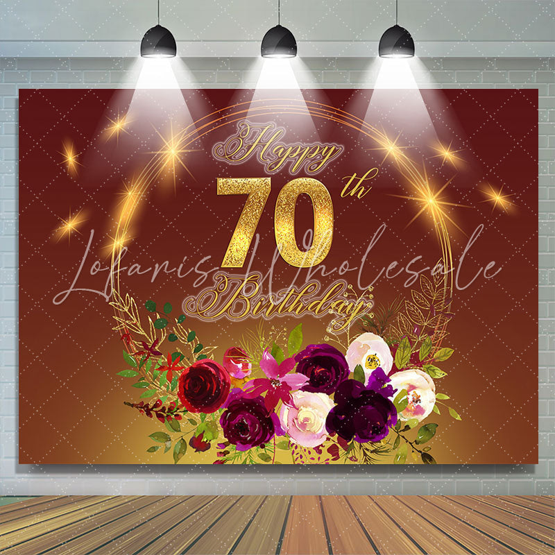 Lofaris Golden Circle Floral Happy 70th Birthday Backdrop