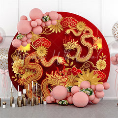 Lofaris Golden Dragon Floral Round Chinese New Year Backdrop