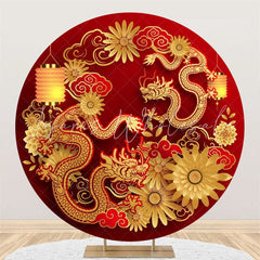 Lofaris Golden Dragon Floral Round Chinese New Year Backdrop