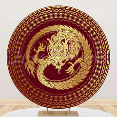 Lofaris Golden Dragon Red Round Chinese New Year Backdrop