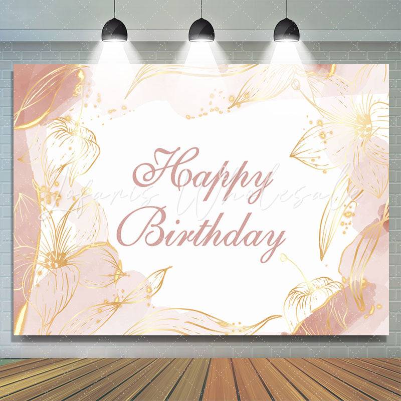 Lofaris Golden Floral Lines Light Pink Birthday Backdrop