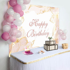 Lofaris Golden Floral Lines Light Pink Birthday Backdrop