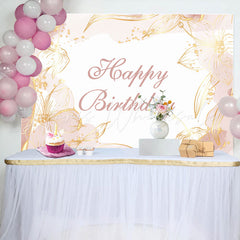 Lofaris Golden Floral Lines Light Pink Birthday Backdrop