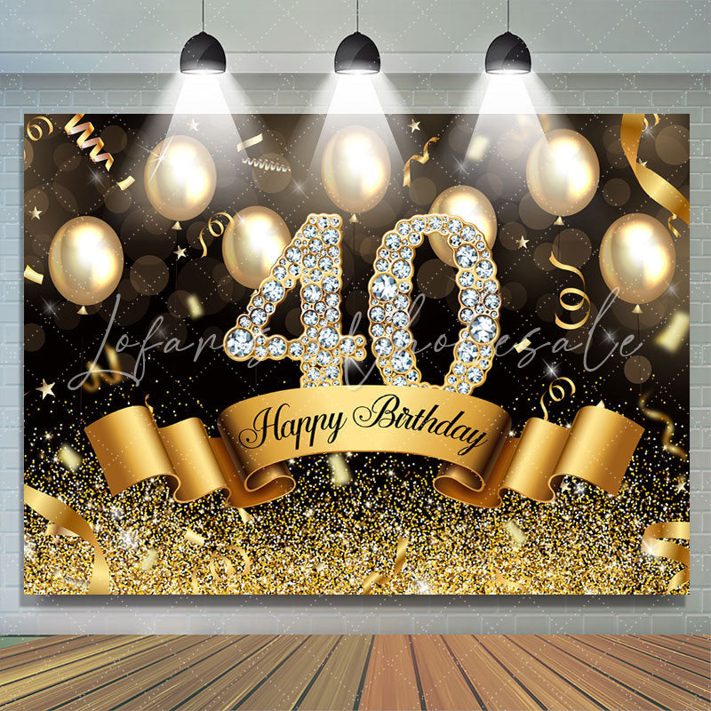 Lofaris Golden Glitter 40th Ballons Bokeh Birthday Backdrop