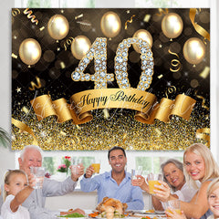 Lofaris Golden Glitter 40th Ballons Bokeh Birthday Backdrop