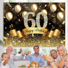 Lofaris Golden Glitter 60th Ballons Bokeh Birthday Backdrop