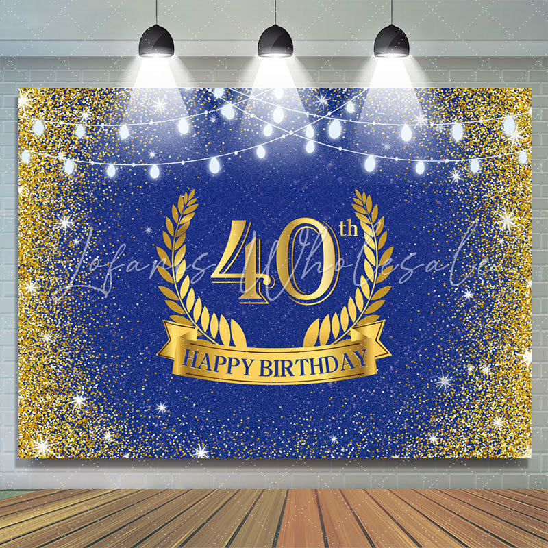 Lofaris Golden Glitter and Navy Blue 40Th Birthday Backdrop