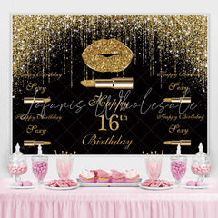 Lofaris Golden Glitter Bokeh and Black Happy 16Th Backdrop