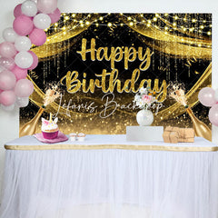 Lofaris Golden Glitter Champagne Lights Birthday Backdrop