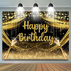 Lofaris Golden Glitter Champagne Lights Birthday Backdrop