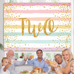 Lofaris Golden Glitter Colorful Stripes 2nd Happy Borthday Backdrop