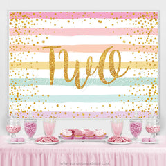 Lofaris Golden Glitter Colorful Stripes 2nd Happy Borthday Backdrop