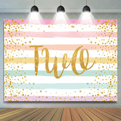 Lofaris Golden Glitter Colorful Stripes 2nd Happy Borthday Backdrop