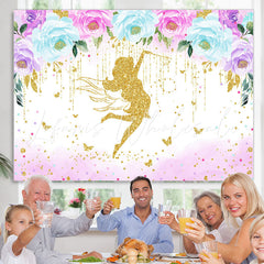 Lofaris Golden Glitter Floral Fairy Happy Birthday Backdrop