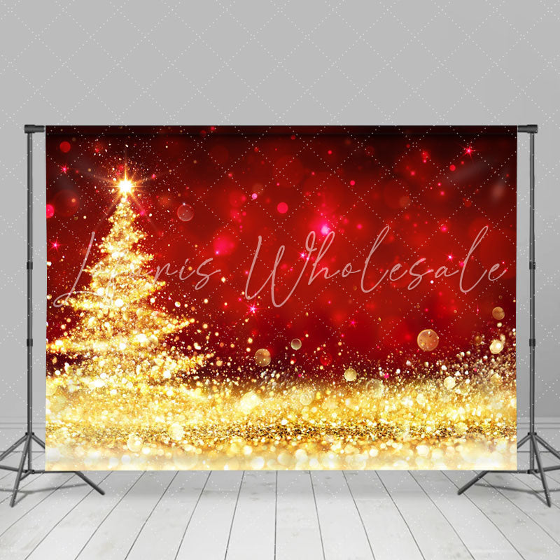 Lofaris Golden Glitter Red Photography Christmas Backdrop