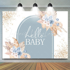 Lofaris Golden Hay Blue Floral Boho Baby Shower Backdrop