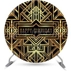 Lofaris Golden Metallic Lines Black Round Birthday Backdrop