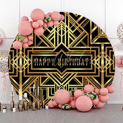 Lofaris Golden Metallic Lines Black Round Birthday Backdrop