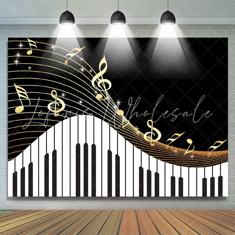 Lofaris Golden Musical Notes Piano Keyboard Theme Backdrop