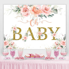 Lofaris Golden Oh Baby Pink Rose Backdrop for Shower Party