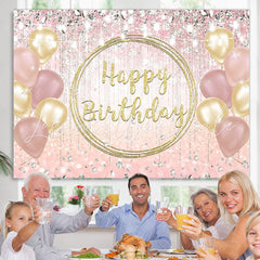 Lofaris Golden Pink And Glitter Balloon Happy Birthday Backdrop